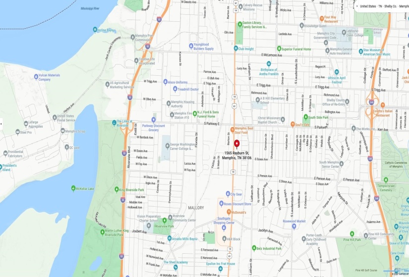 Location Map. Indicating the geographic placement of the property at 1565 Rayburn St, Memphis, TN 38106