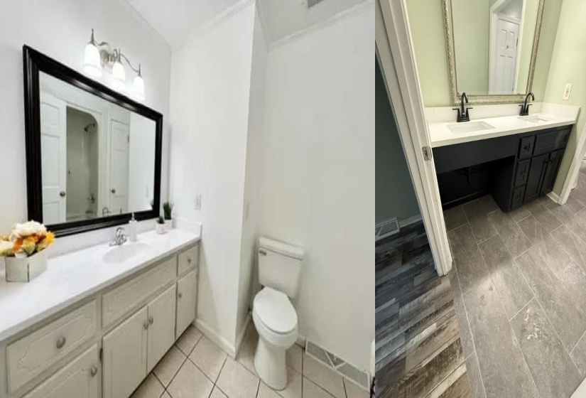 Bathroom vanity featuring a single sink, light-toned countertop, and light cabinetry