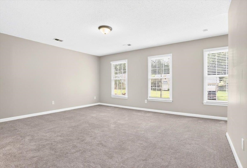 Spacious room featuring neutral carpeting and light neutral wall paint
