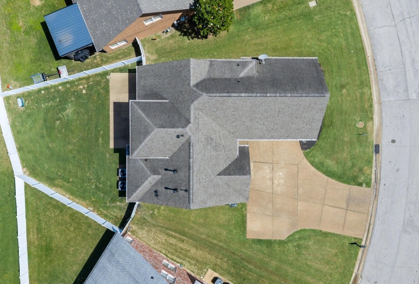Asphalt shingle roof with multiple gables