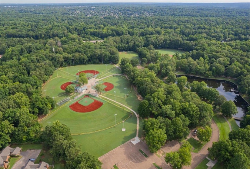Ball fields, walking trails, pond, playground, pickleball courts, and access to Germantown Greenway and Wolf River Trails!