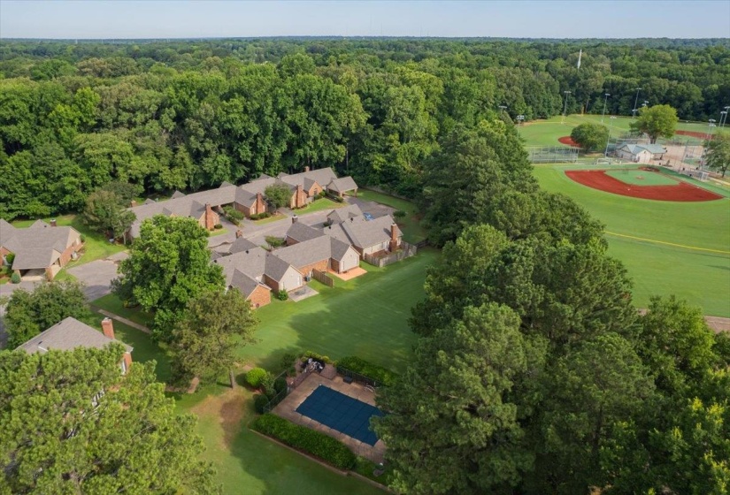 Super private but great access to medical, shopping, restaurants, Germantown Greenline, Wolf River Trails, and all of the amenities of Cameron Brown: walking trails, pond, pickleball courts