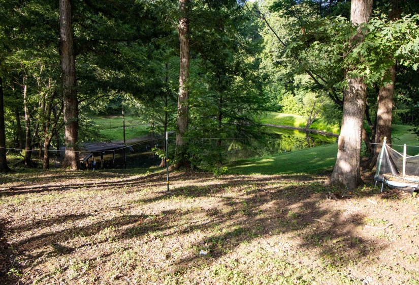 Wooded lot featuring mature trees and pond.
