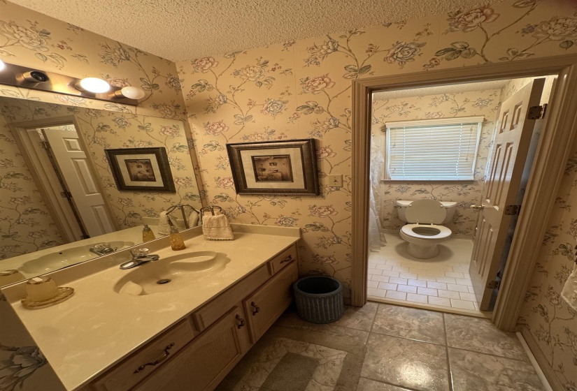 Bathroom vanity featuring a single basin sink, integrated countertop, and cabinet storage