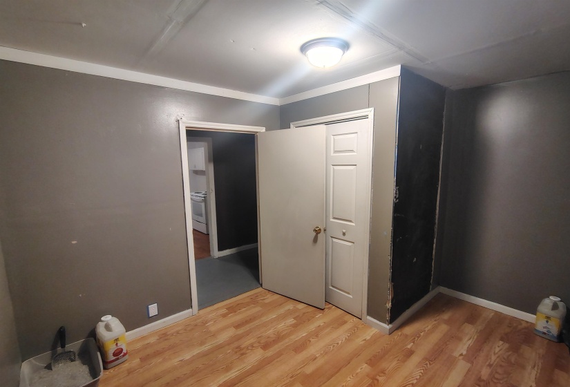 Wood-finish flooring throughout, complemented by a dome ceiling light fixture