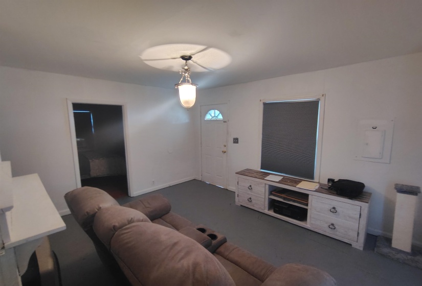 White walls with gray flooring