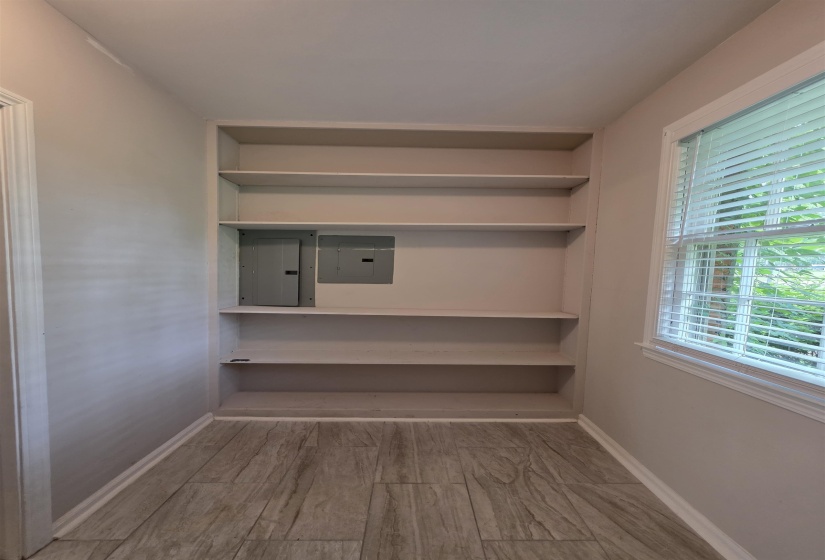 Built-in shelving unit with multiple shelves