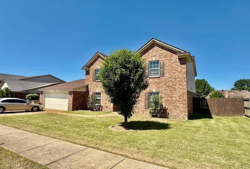 Brick exterior with gabled roof lines