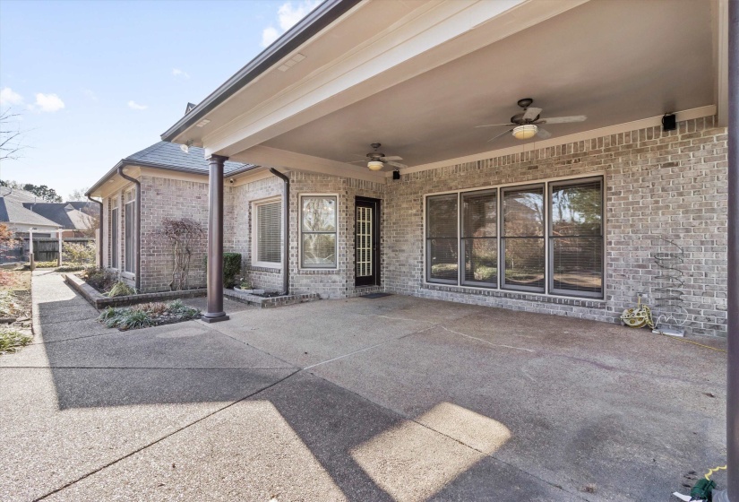 View of patio with ceiling fan