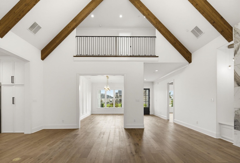Vaulted ceilings with exposed wood beams