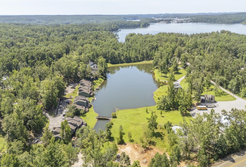 Expansive property featuring a private lake and surrounding woodland.  The large body of  water is Pickwick Lake.