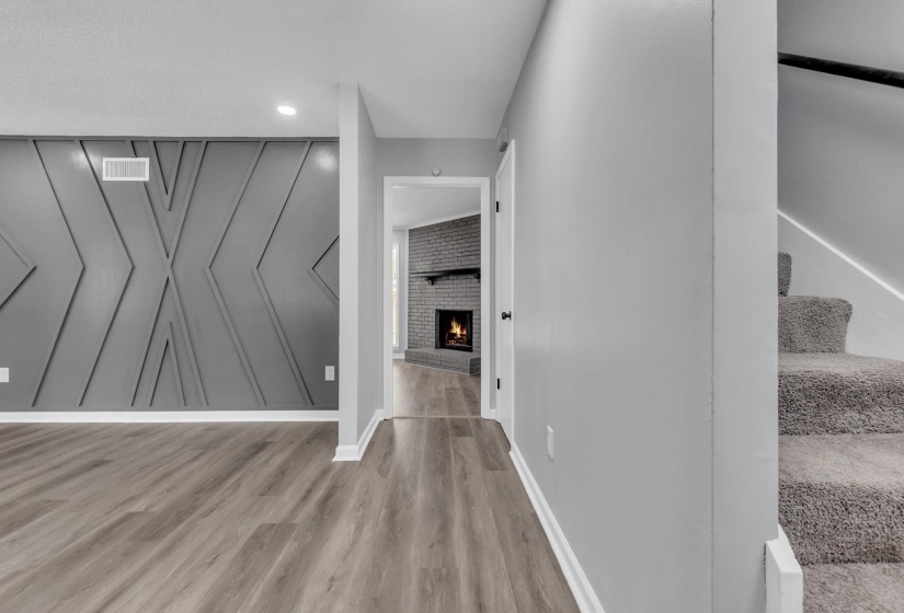 Wood-finish flooring throughout the main living space