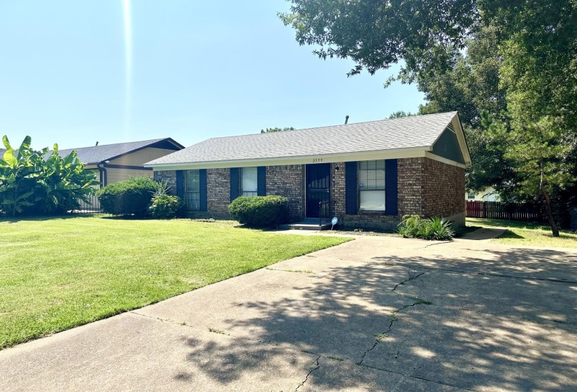 Brick exterior with gabled roofline