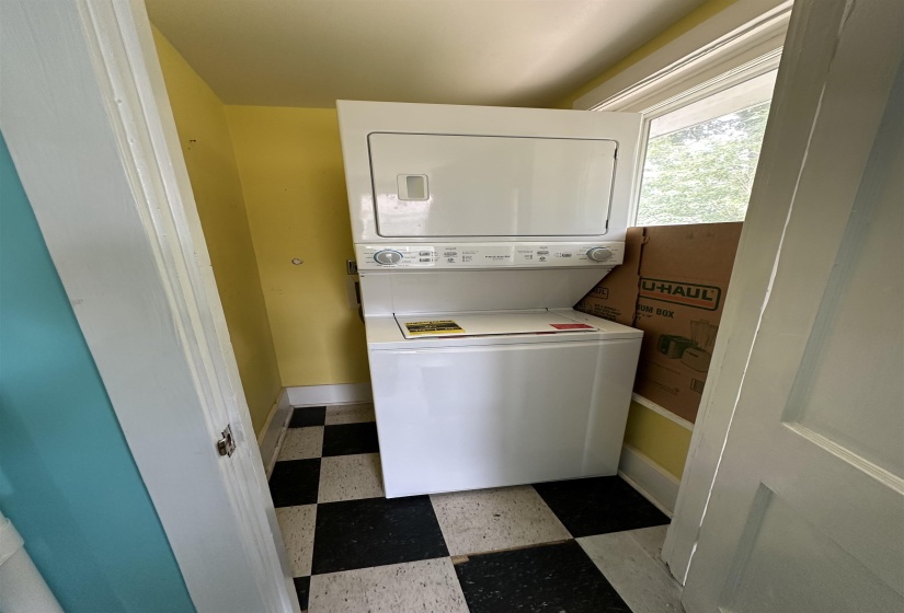 White stackable washer and dryer unit
