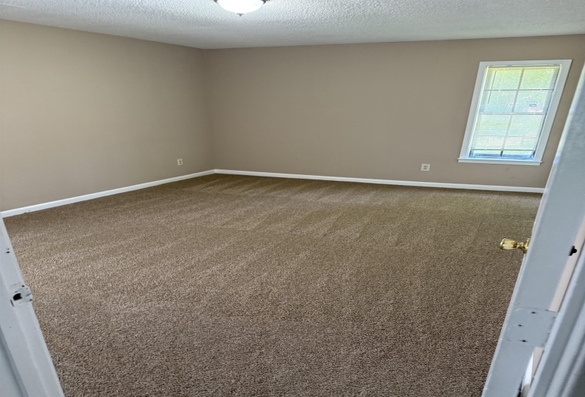 Open interior room with neutral-toned walls and plush brown carpeting