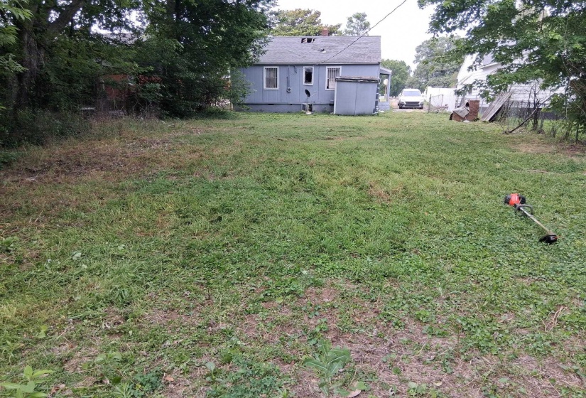 Expansive yard space with established trees and partial fencing