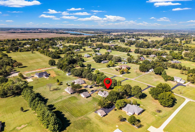 Aerial view of a nearby body of water