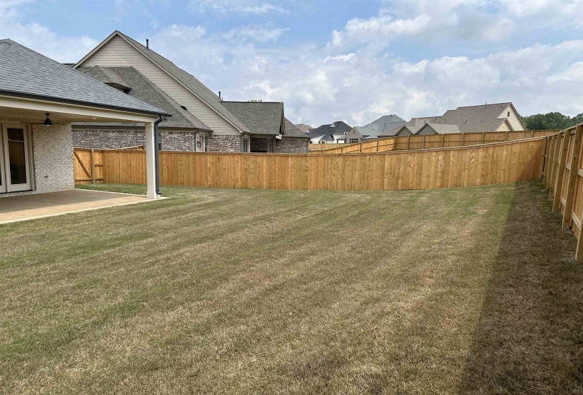 View of yard featuring a patio and ceiling fan