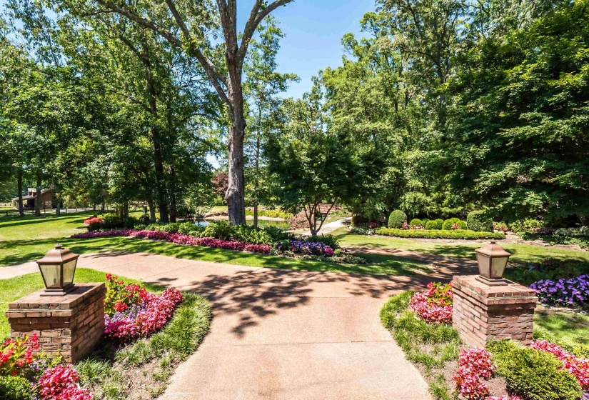 Extensive landscaping and paved walkways