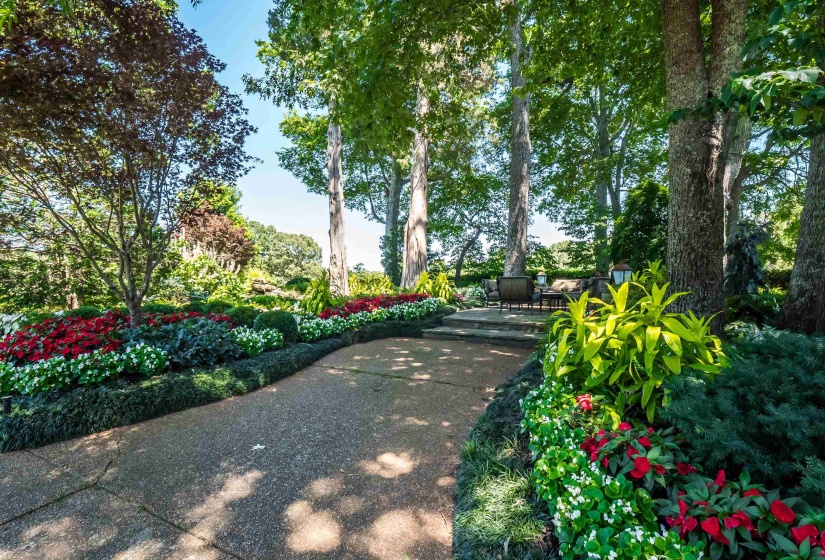 Paved walkways and sitting areas