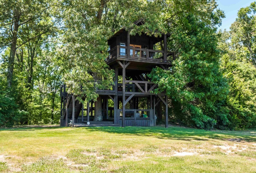 Three story tree house with enclosed room at top