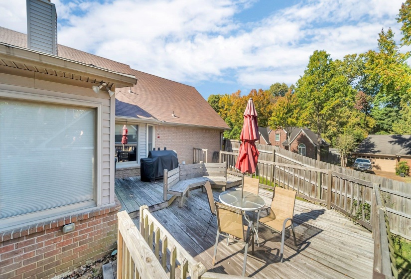 Wooden deck featuring area for grilling