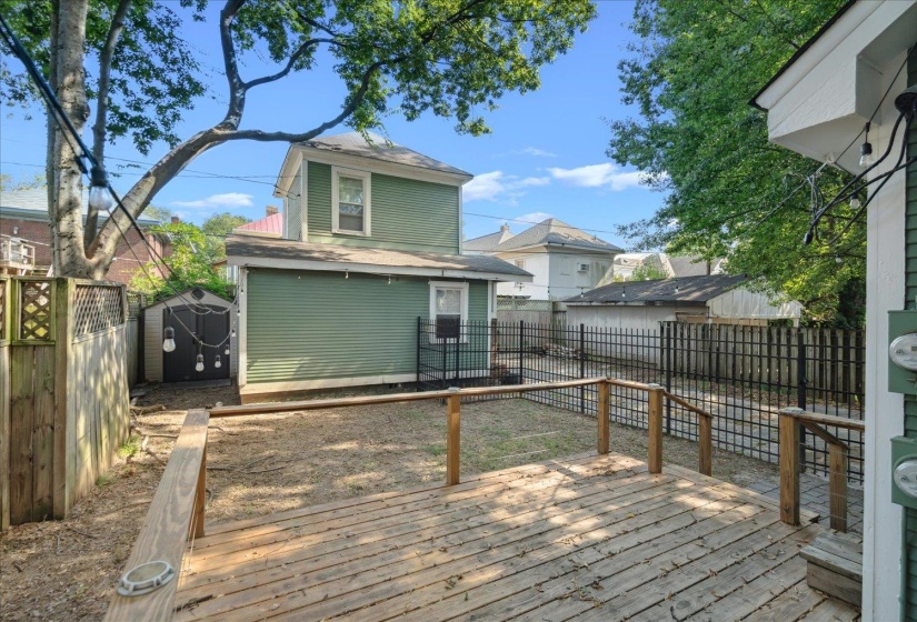Wooden terrace with a shed