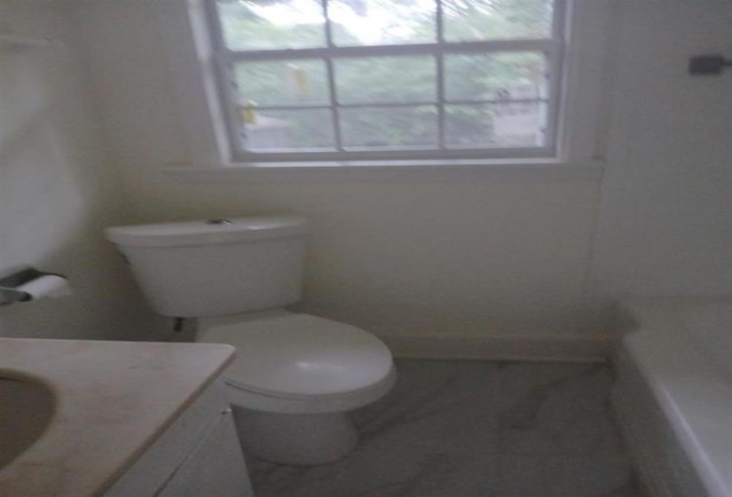 Bathroom with vanity, a bath, and toilet