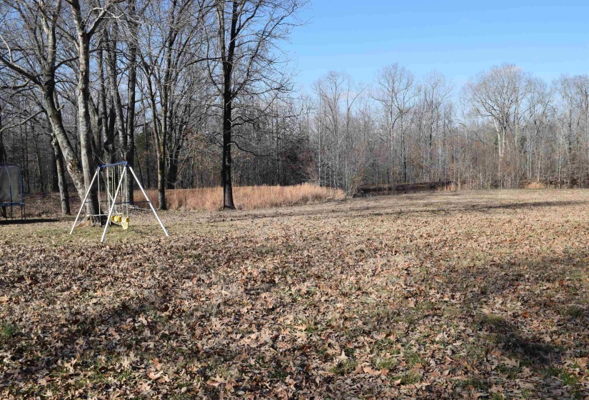 View of yard with a playground and a trampoline