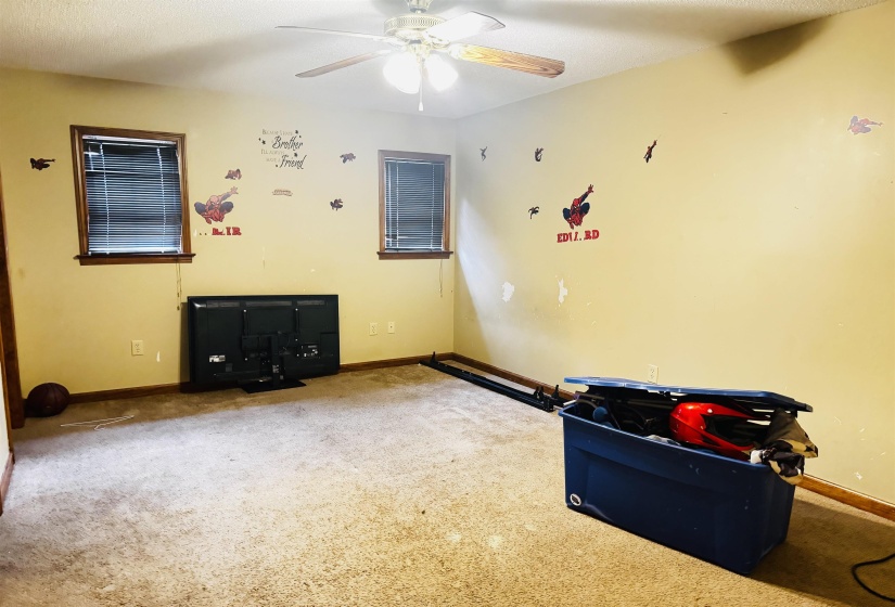 Miscellaneous room featuring ceiling fan and carpet