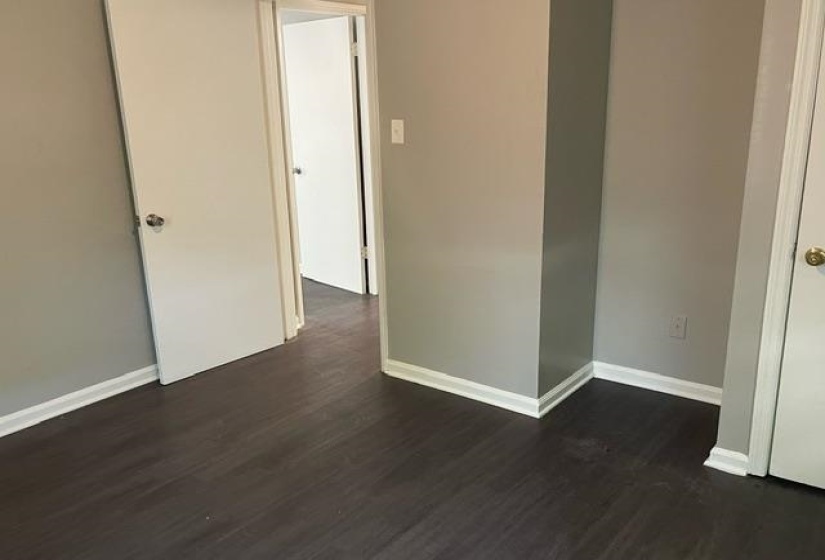 Interior space featuring dark wood-type flooring and a closet