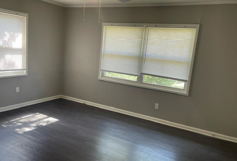 Unfurnished room with ornamental molding and dark hardwood / wood-style floors