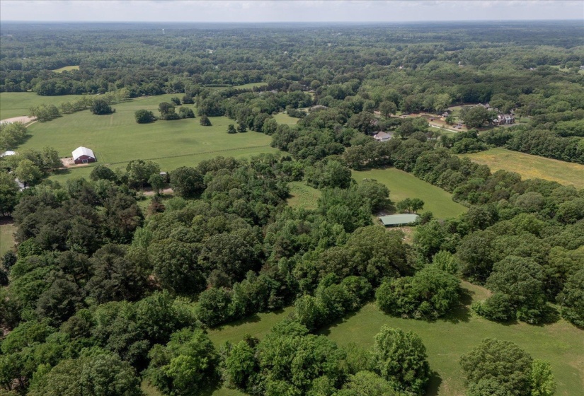 Aerial view with a wooded view