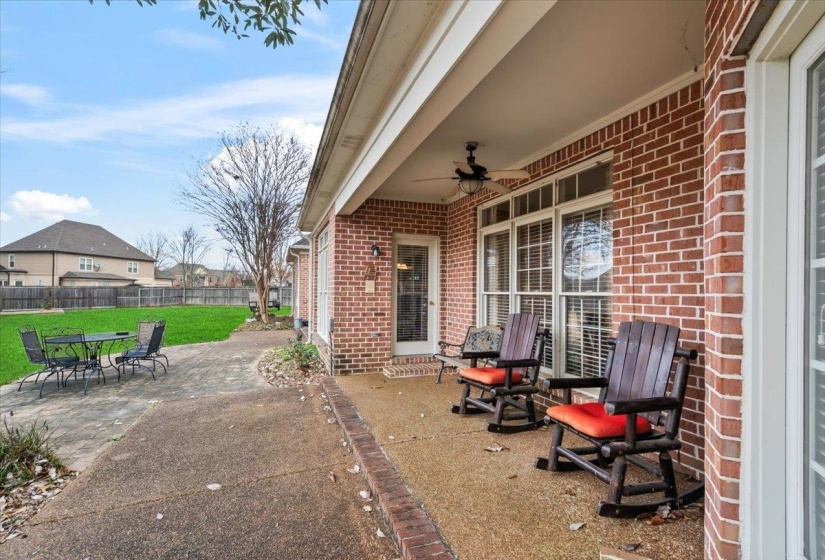 View of patio with ceiling fan