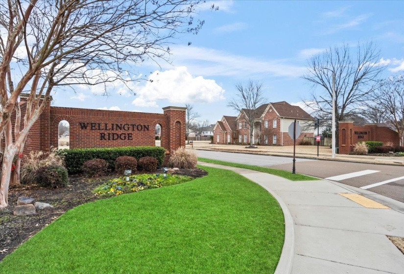 Community / neighborhood sign with a yard