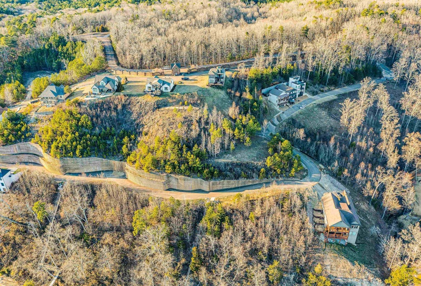 Aerial view featuring a wooded view