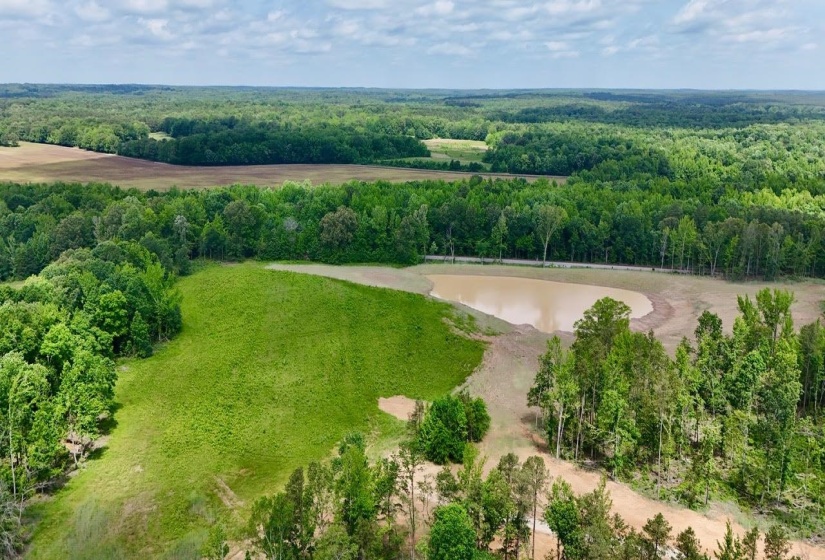 Aerial view of a heavily wooded area