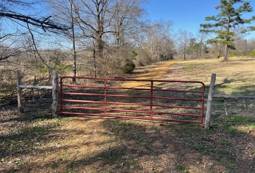View of gate with a rural view and fence