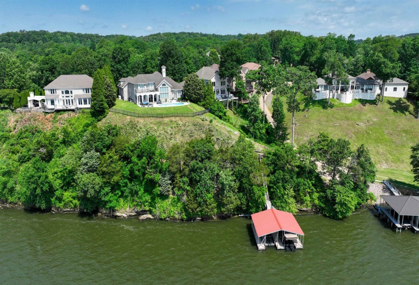 Aerial view of a large body of water and a forest