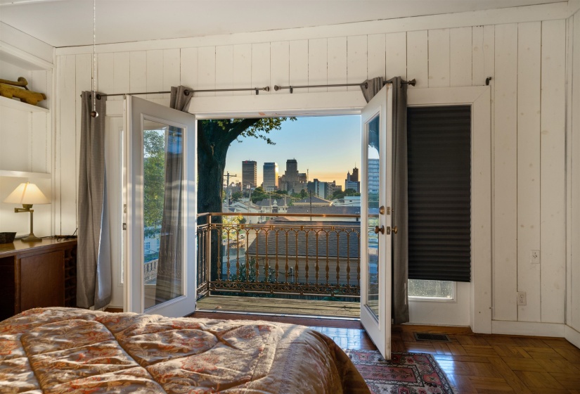 Bedroom with parquet floors