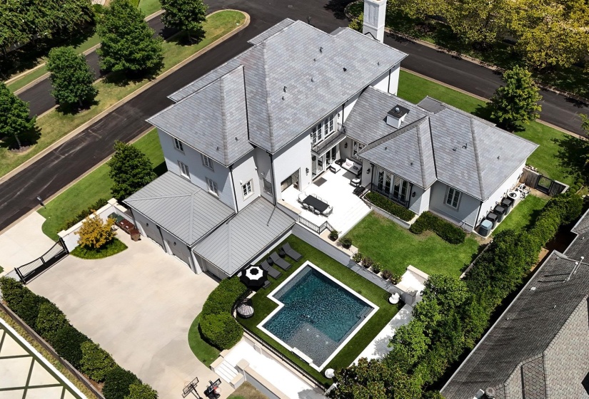 Drone / aerial view of a pool