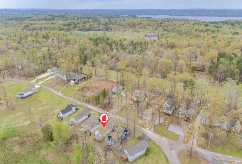 Drone / aerial view featuring a water view and a view of trees