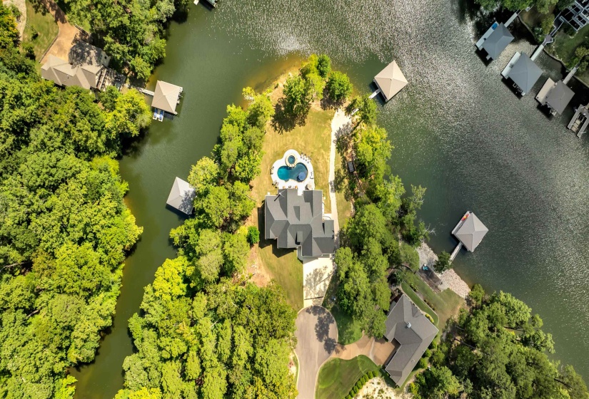 Bird's eye view of a nearby body of water