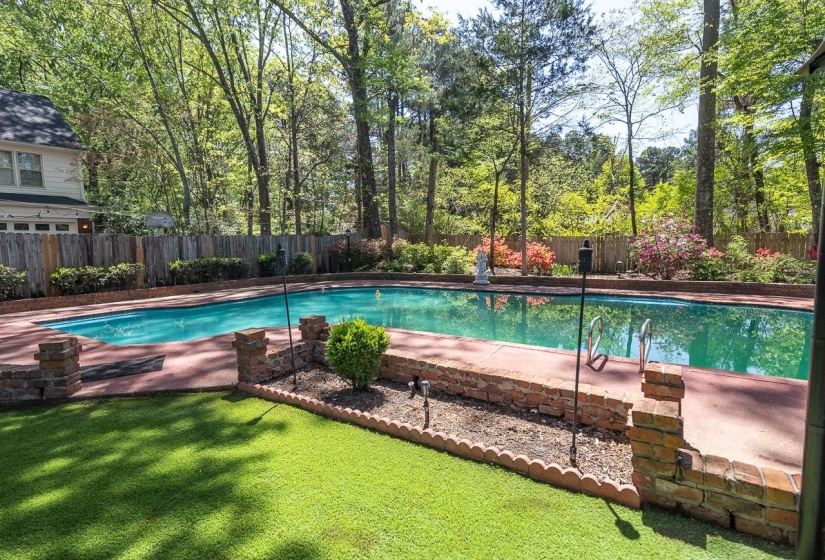 View of pool with a fenced backyard and patio surround