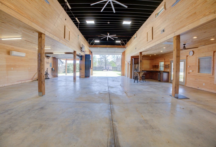 Garage with wood walls