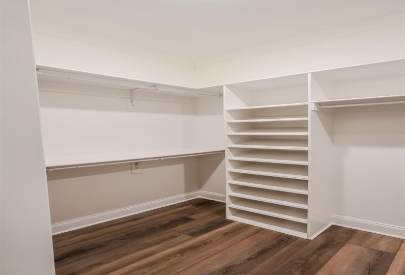 Spacious closet with dark wood finished floors
