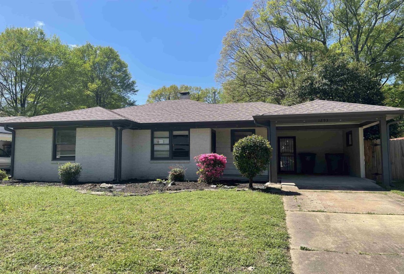 Ranch-style home featuring brick siding, an attached carport, and driveway