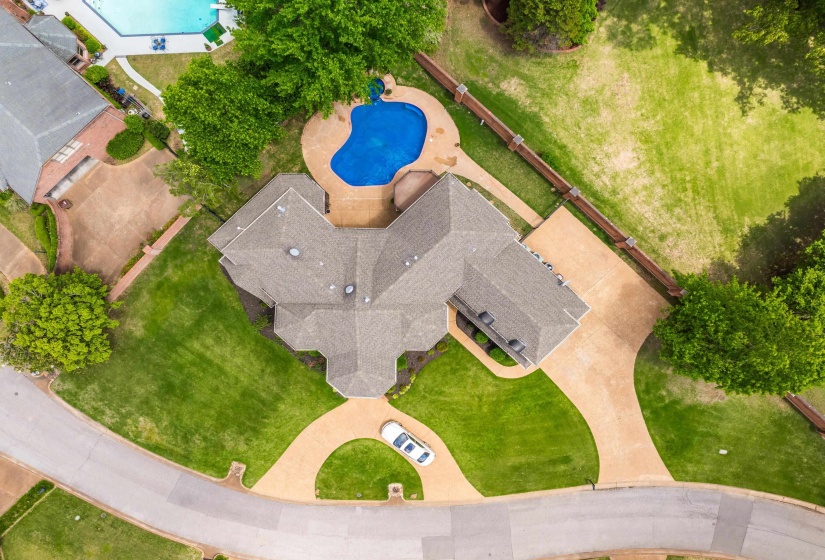Aerial view of a pool area