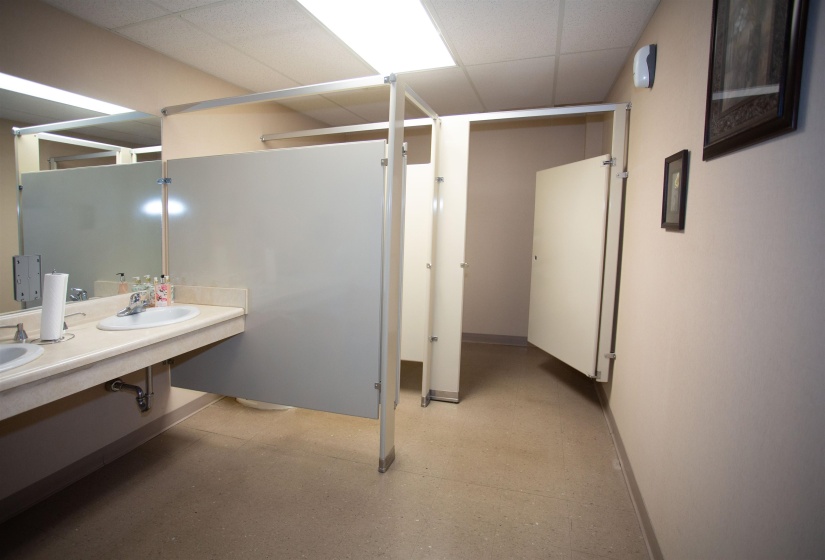 Bathroom with a drop ceiling and vanity