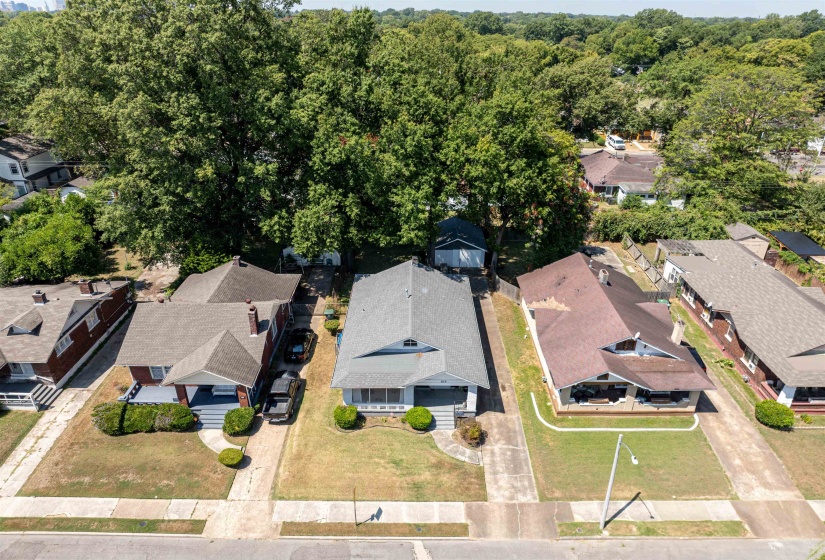 Aerial perspective of suburban area